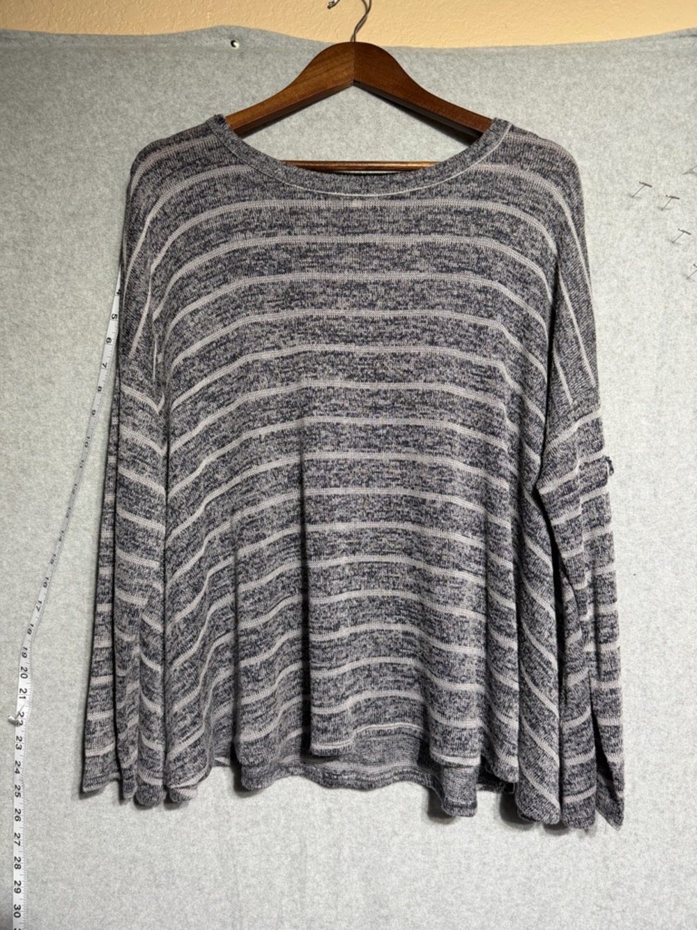 Cato Gray and White Striped Knit Sleeve Top
